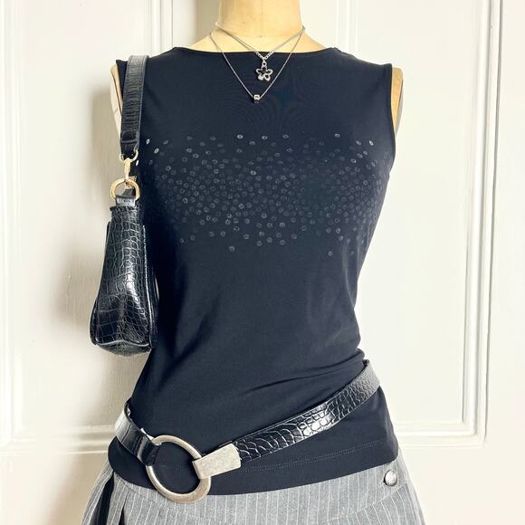 Casual Corner Black Sequin Tank Top glam festive Whimsygoth size M - Picture 2 of 7